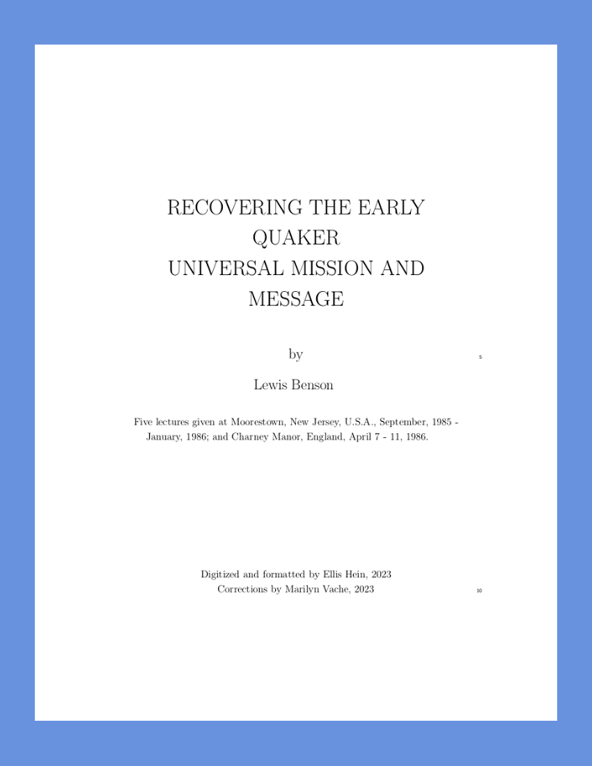 Recovering the Early Quaker Universal Mission and Message