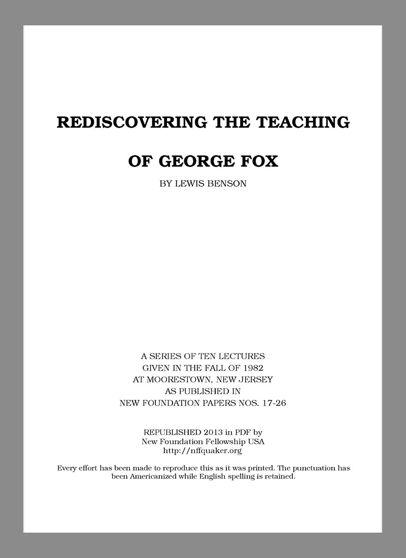 Rediscovering the Teaching of George Fox