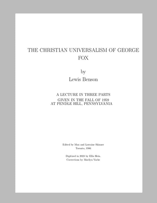 The Christian Universalism of George Fox